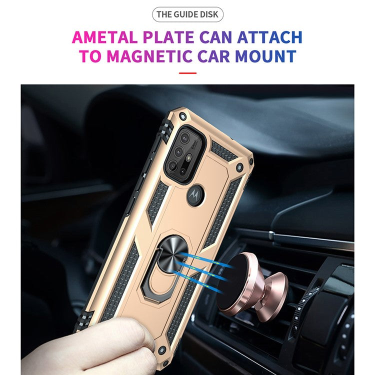 Anti-drop PC + TPU Combo Hybrid Phone Shell with Ring Kickstand for Motorola Moto G10/G30/G20 - Gold