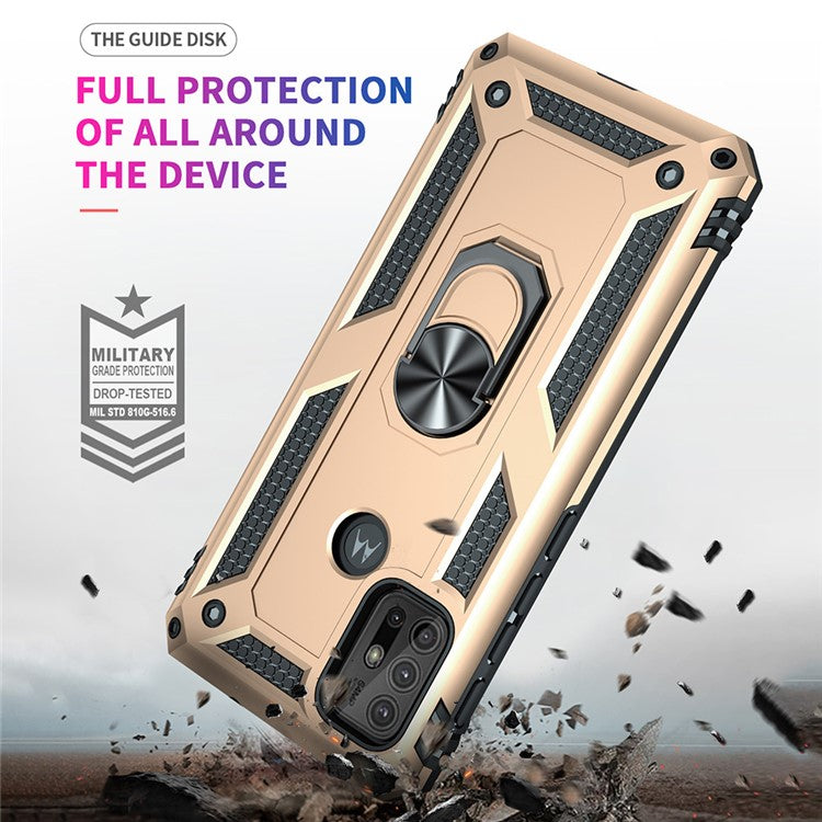 Anti-drop PC + TPU Combo Hybrid Phone Shell with Ring Kickstand for Motorola Moto G10/G30/G20 - Gold