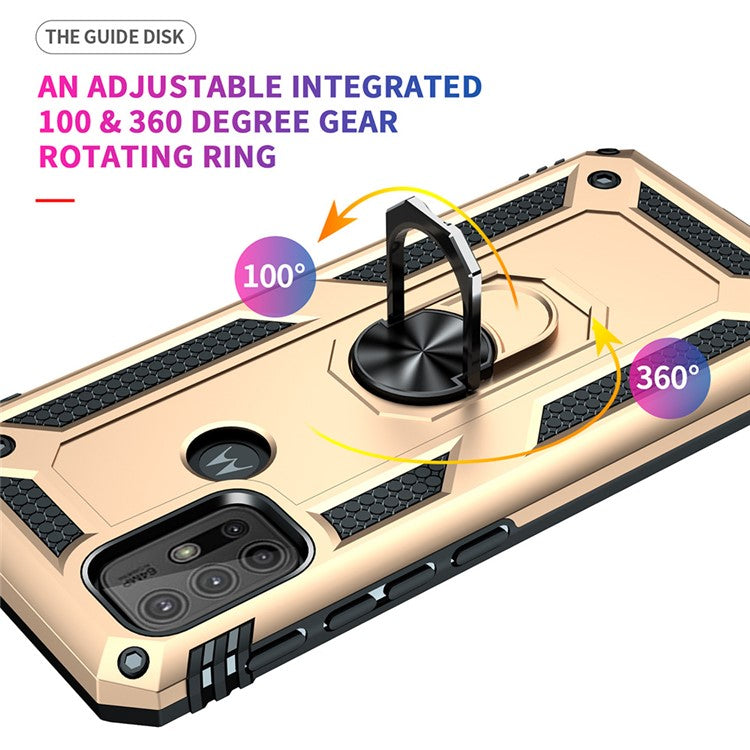 Anti-drop PC + TPU Combo Hybrid Phone Shell with Ring Kickstand for Motorola Moto G10/G30/G20 - Gold