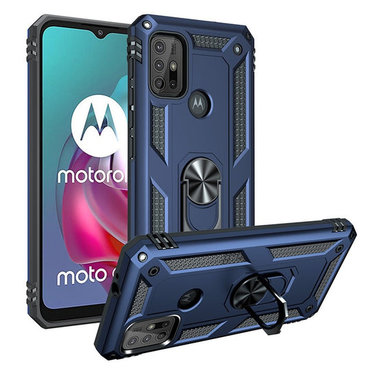 Anti-drop PC + TPU Combo Hybrid Phone Shell with Ring Kickstand for Motorola Moto G10/G30/G20 - Blue
