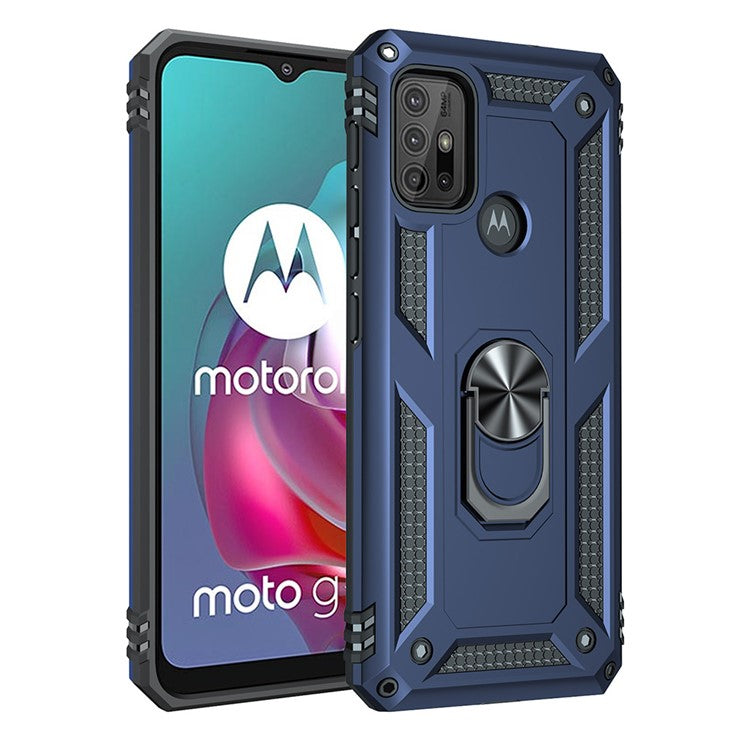 Anti-drop PC + TPU Combo Hybrid Phone Shell with Ring Kickstand for Motorola Moto G10/G30/G20 - Blue