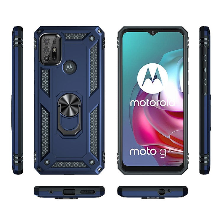 Anti-drop PC + TPU Combo Hybrid Phone Shell with Ring Kickstand for Motorola Moto G10/G30/G20 - Blue