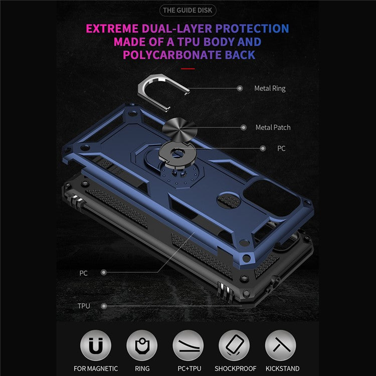 Anti-drop PC + TPU Combo Hybrid Phone Shell with Ring Kickstand for Motorola Moto G10/G30/G20 - Blue