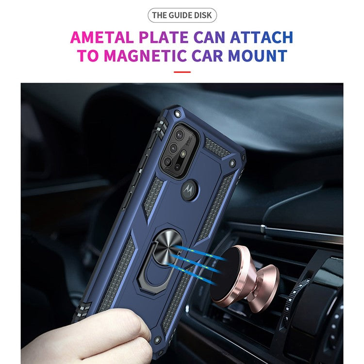 Anti-drop PC + TPU Combo Hybrid Phone Shell with Ring Kickstand for Motorola Moto G10/G30/G20 - Blue