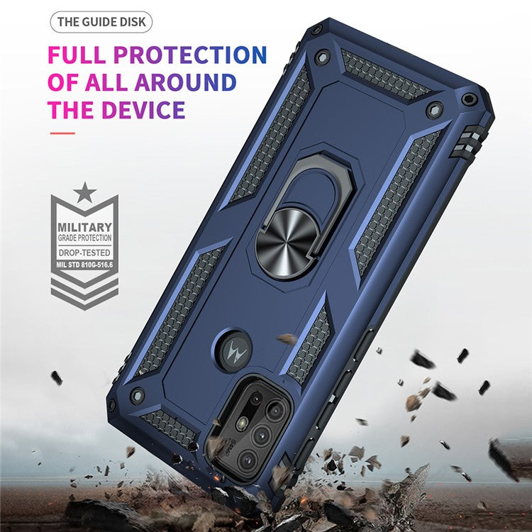 Anti-drop PC + TPU Combo Hybrid Phone Shell with Ring Kickstand for Motorola Moto G10/G30/G20 - Blue