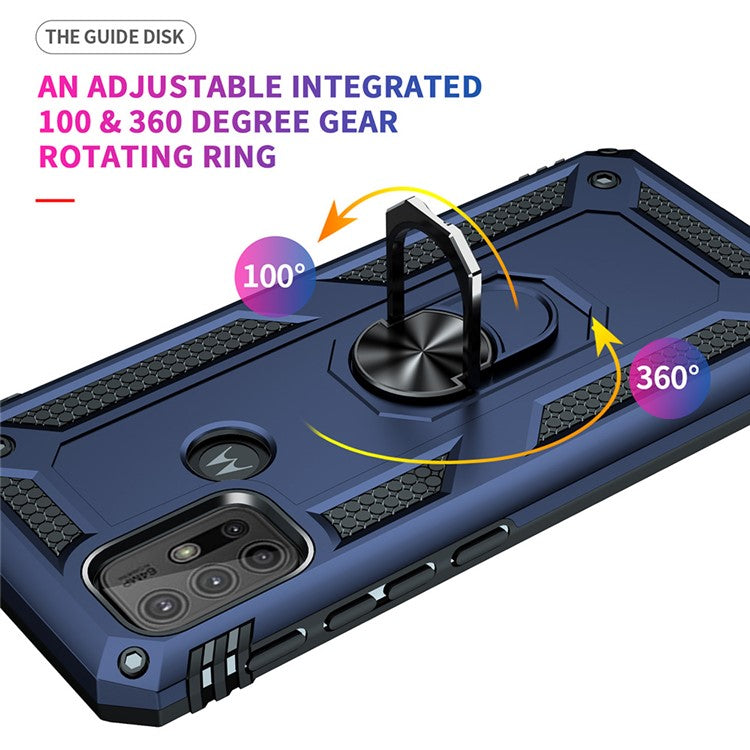 Anti-drop PC + TPU Combo Hybrid Phone Shell with Ring Kickstand for Motorola Moto G10/G30/G20 - Blue