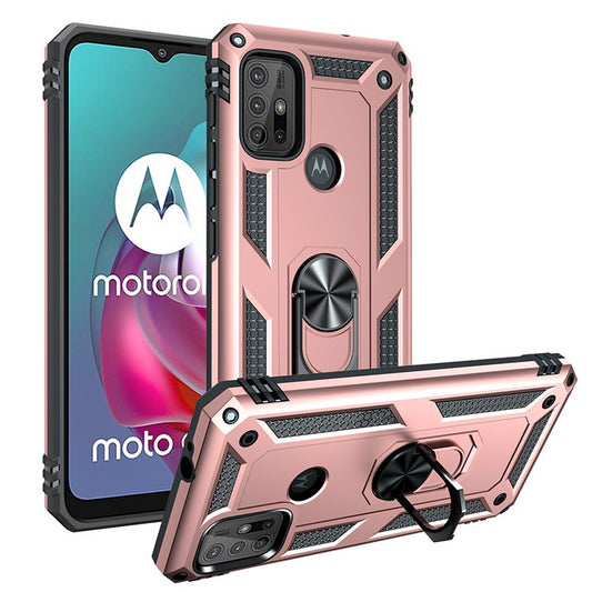 Anti-drop PC + TPU Combo Hybrid Phone Shell with Ring Kickstand for Motorola Moto G10/G30/G20 - Rose Gold
