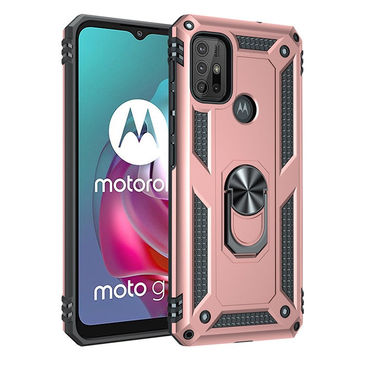 Anti-drop PC + TPU Combo Hybrid Phone Shell with Ring Kickstand for Motorola Moto G10/G30/G20 - Rose Gold