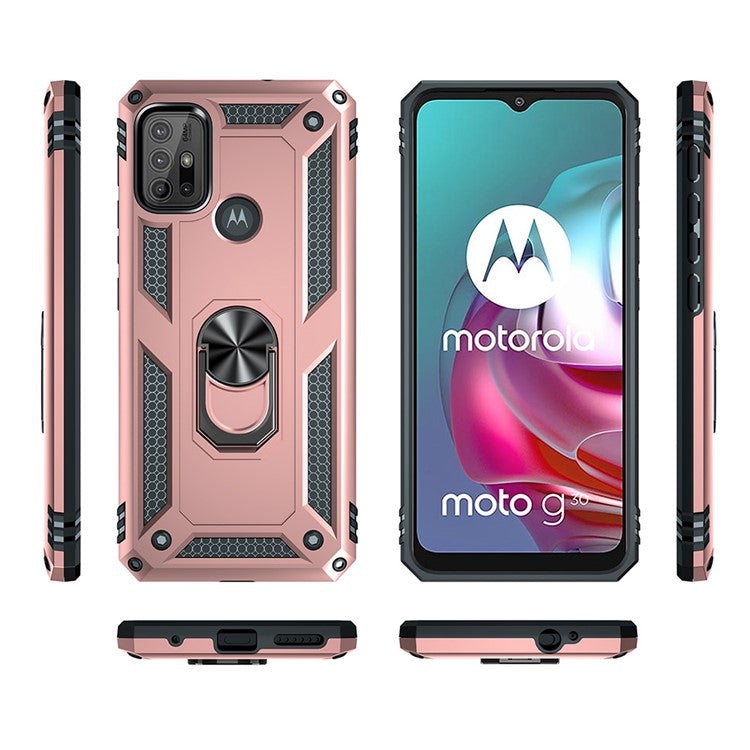 Anti-drop PC + TPU Combo Hybrid Phone Shell with Ring Kickstand for Motorola Moto G10/G30/G20 - Rose Gold