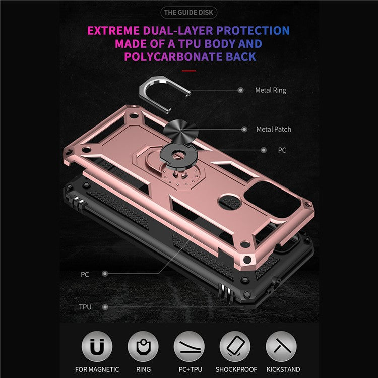 Anti-drop PC + TPU Combo Hybrid Phone Shell with Ring Kickstand for Motorola Moto G10/G30/G20 - Rose Gold