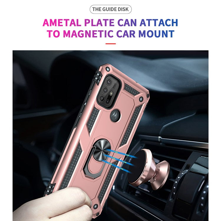 Anti-drop PC + TPU Combo Hybrid Phone Shell with Ring Kickstand for Motorola Moto G10/G30/G20 - Rose Gold