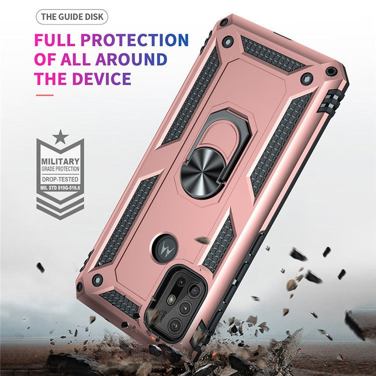 Anti-drop PC + TPU Combo Hybrid Phone Shell with Ring Kickstand for Motorola Moto G10/G30/G20 - Rose Gold