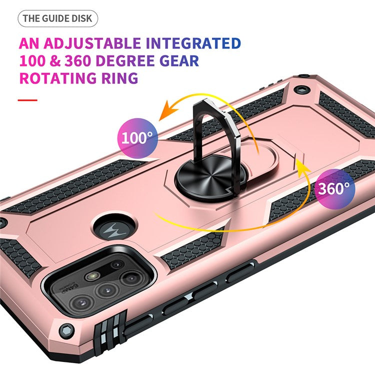 Anti-drop PC + TPU Combo Hybrid Phone Shell with Ring Kickstand for Motorola Moto G10/G30/G20 - Rose Gold