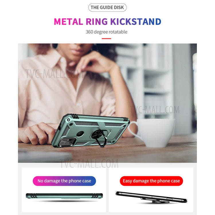 Anti-drop PC + TPU Combo Hybrid Phone Shell with Ring Kickstand for Motorola Moto G10 / G30 / G20 - Dark Green