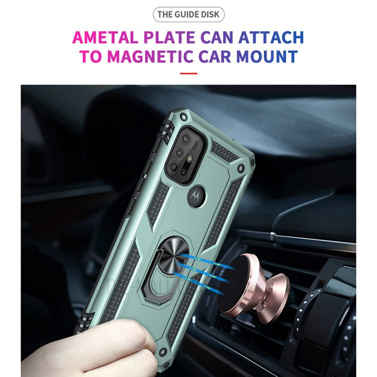 Anti-drop PC + TPU Combo Hybrid Phone Shell with Ring Kickstand for Motorola Moto G10 / G30 / G20 - Dark Green