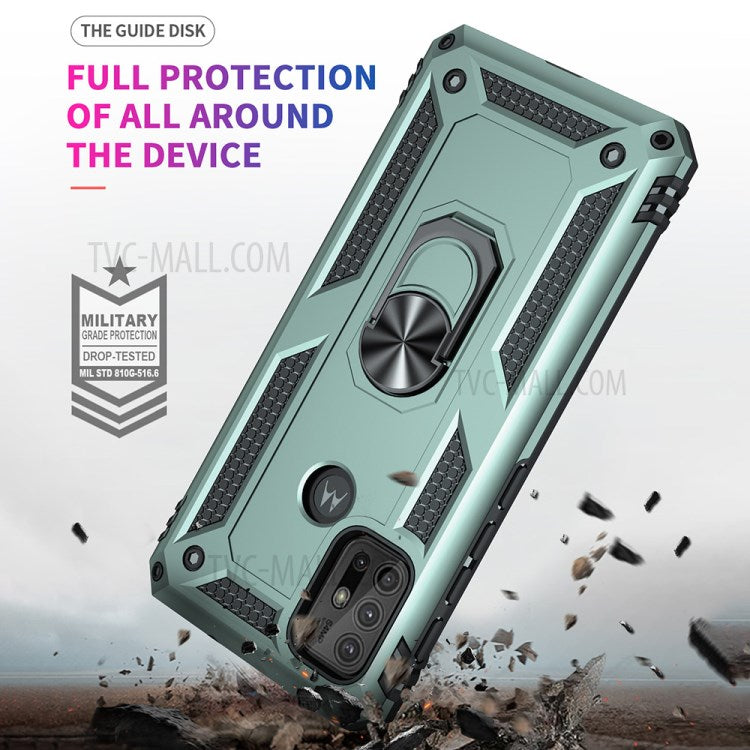 Anti-drop PC + TPU Combo Hybrid Phone Shell with Ring Kickstand for Motorola Moto G10 / G30 / G20 - Dark Green