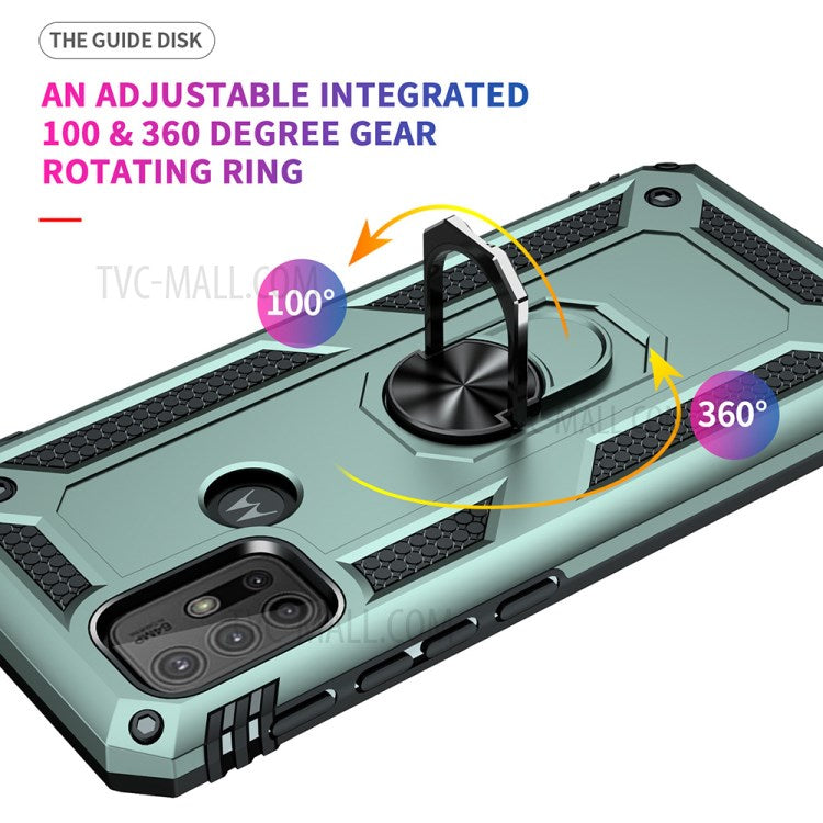 Anti-drop PC + TPU Combo Hybrid Phone Shell with Ring Kickstand for Motorola Moto G10 / G30 / G20 - Dark Green
