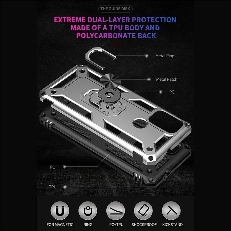 Anti-drop PC + TPU Combo Hybrid Phone Shell with Ring Kickstand for Motorola Moto G10/G30/G20 - Silver
