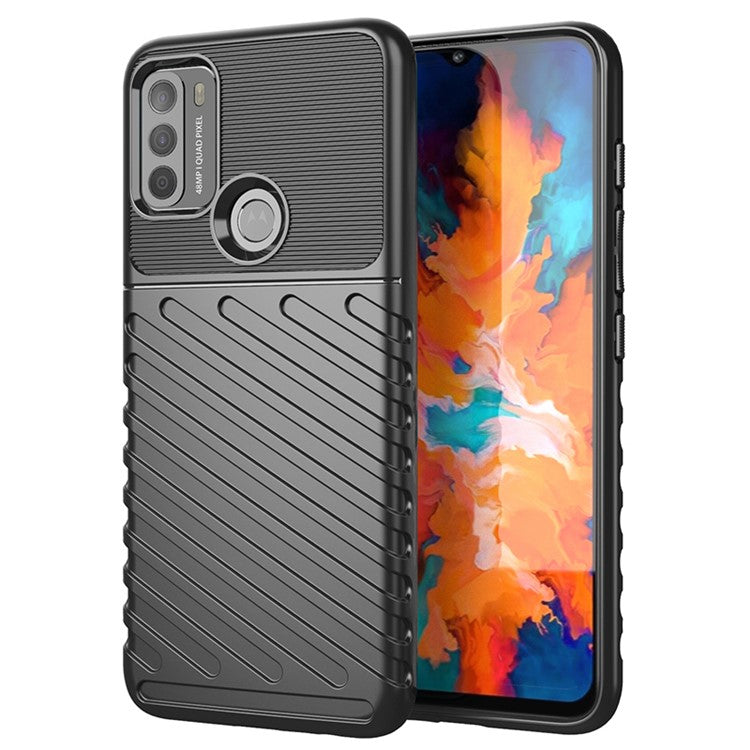 Thunder Series Twill Texture Soft TPU Mobile Phone Case for Motorola Moto G50 Protector Cover - Black