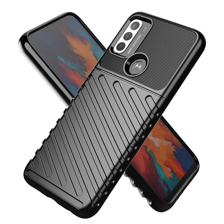 Thunder Series Twill Texture Soft TPU Mobile Phone Case for Motorola Moto G50 Protector Cover - Black