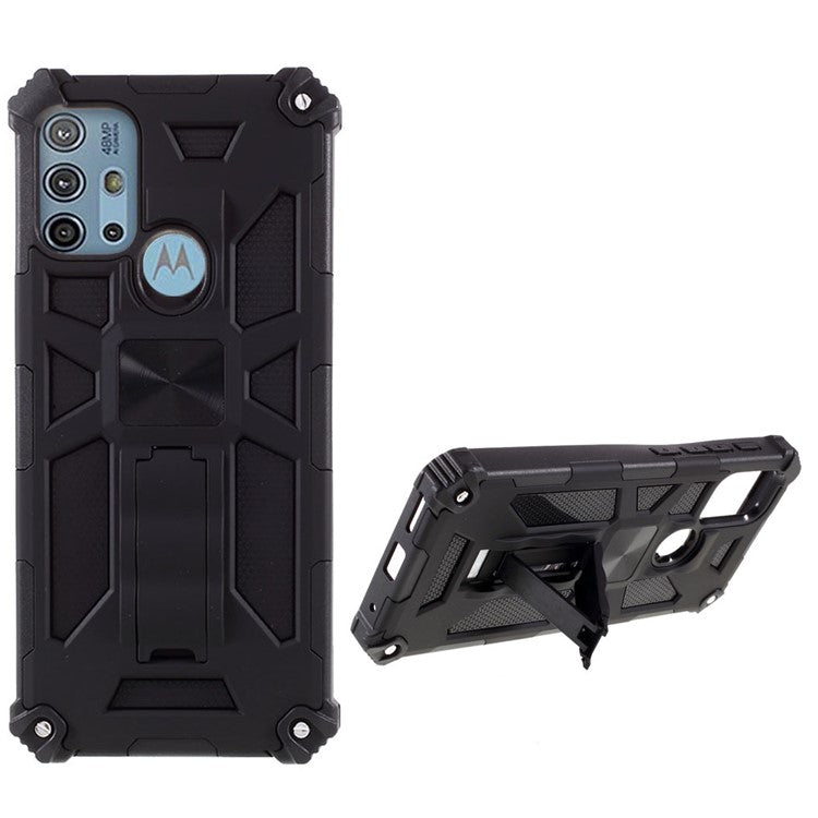 Shockproof Armor PC+TPU Phone Case with Magnetic Metal Sheet and Kickstand for Motorola Moto G10/G30/G20 - Black