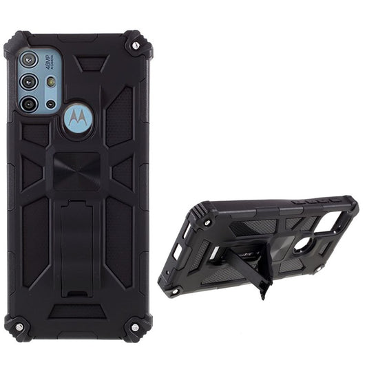 Shockproof Armor PC+TPU Phone Case with Magnetic Metal Sheet and Kickstand for Motorola Moto G10/G30/G20 - Black