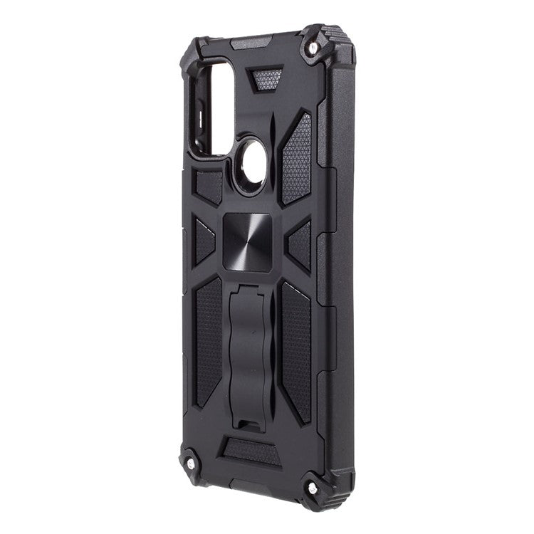 Shockproof Armor PC+TPU Phone Case with Magnetic Metal Sheet and Kickstand for Motorola Moto G10/G30/G20 - Black