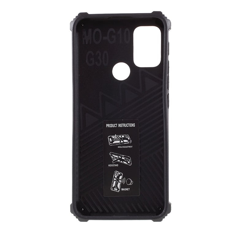 Shockproof Armor PC+TPU Phone Case with Magnetic Metal Sheet and Kickstand for Motorola Moto G10/G30/G20 - Black