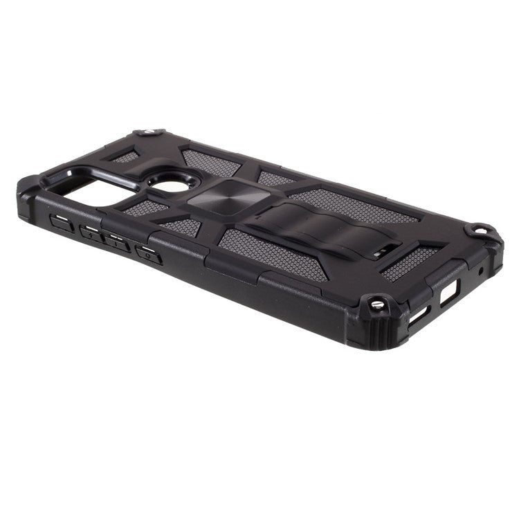 Shockproof Armor PC+TPU Phone Case with Magnetic Metal Sheet and Kickstand for Motorola Moto G10/G30/G20 - Black