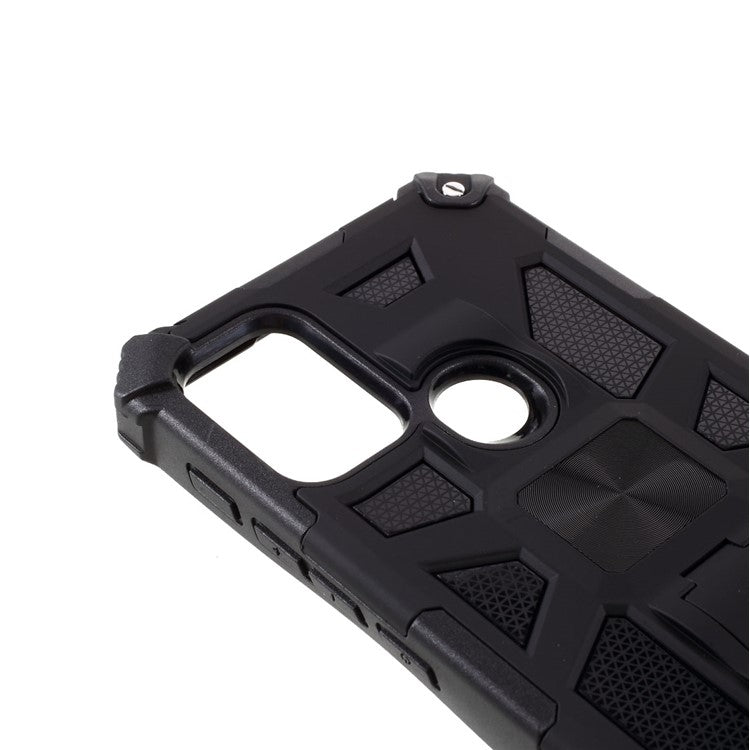Shockproof Armor PC+TPU Phone Case with Magnetic Metal Sheet and Kickstand for Motorola Moto G10/G30/G20 - Black
