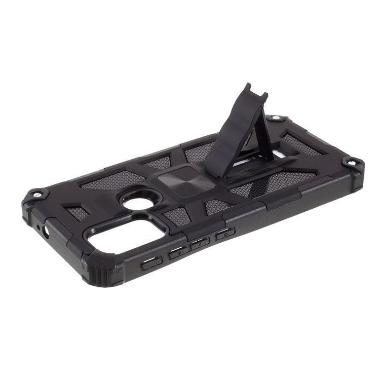 Shockproof Armor PC+TPU Phone Case with Magnetic Metal Sheet and Kickstand for Motorola Moto G10/G30/G20 - Black