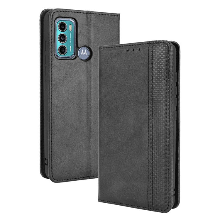 Vintage Style Stand Wallet Leather Cover Phone Case for Motorola Moto G40 Fusion/G60 - Black