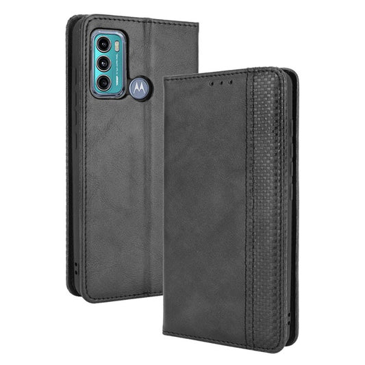 Vintage Style Stand Wallet Leather Cover Phone Case for Motorola Moto G40 Fusion/G60 - Black