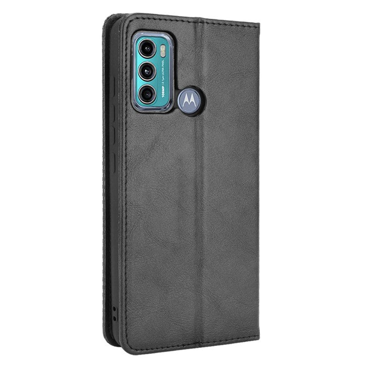 Vintage Style Stand Wallet Leather Cover Phone Case for Motorola Moto G40 Fusion/G60 - Black