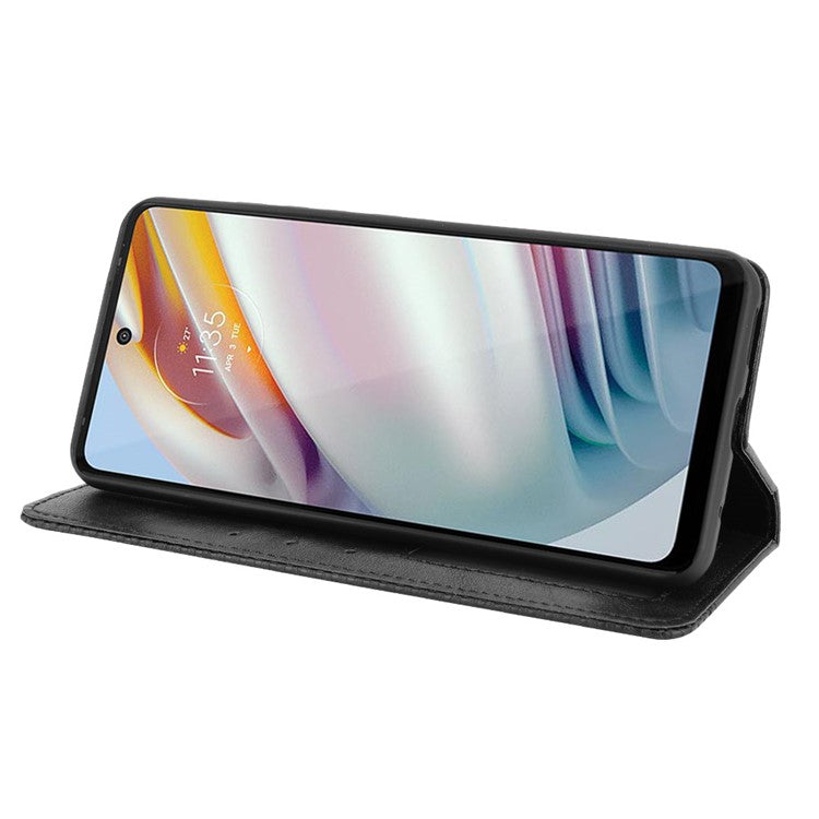 Vintage Style Stand Wallet Leather Cover Phone Case for Motorola Moto G40 Fusion/G60 - Black