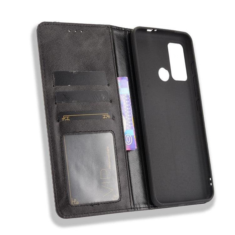 Vintage Style Stand Wallet Leather Cover Phone Case for Motorola Moto G40 Fusion/G60 - Black