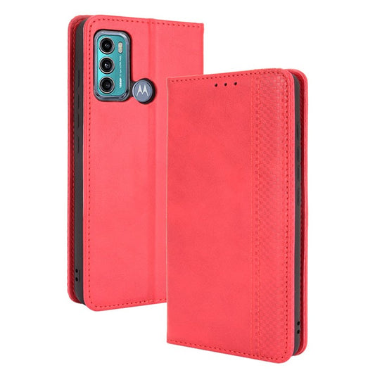 Vintage Style Stand Wallet Leather Cover Phone Case for Motorola Moto G40 Fusion/G60 - Red