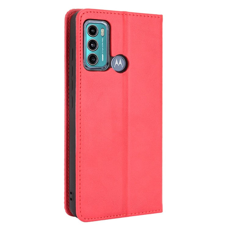 Vintage Style Stand Wallet Leather Cover Phone Case for Motorola Moto G40 Fusion/G60 - Red
