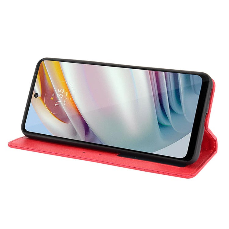 Vintage Style Stand Wallet Leather Cover Phone Case for Motorola Moto G40 Fusion/G60 - Red