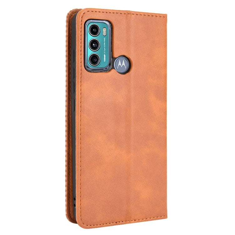 Vintage Style Stand Wallet Leather Cover Phone Case for Motorola Moto G40 Fusion/G60 - Brown