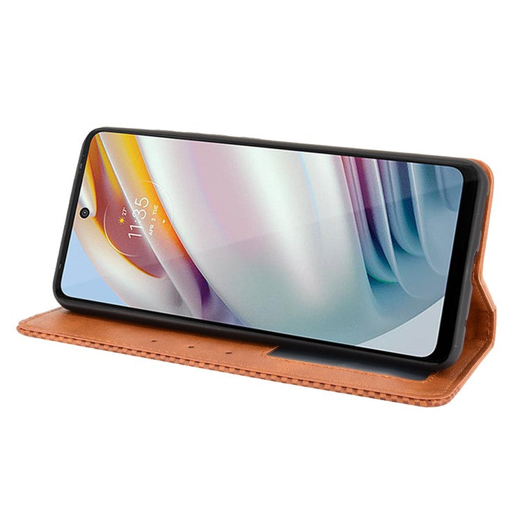 Vintage Style Stand Wallet Leather Cover Phone Case for Motorola Moto G40 Fusion/G60 - Brown