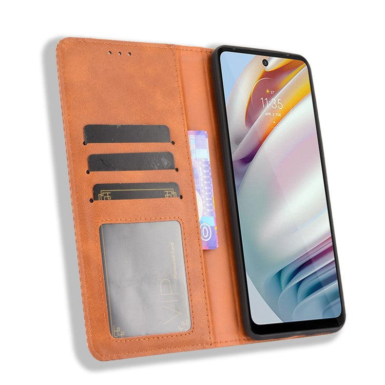 Vintage Style Stand Wallet Leather Cover Phone Case for Motorola Moto G40 Fusion/G60 - Brown