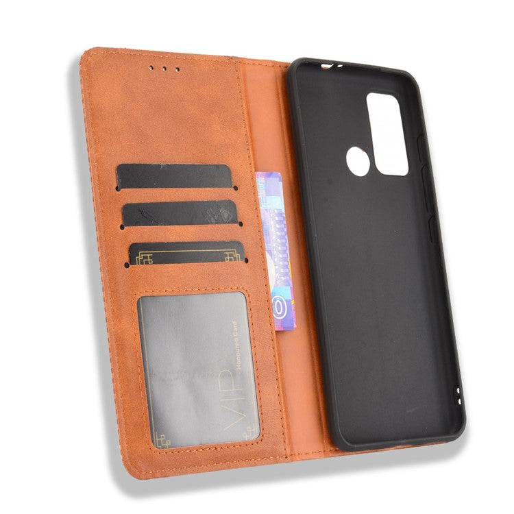 Vintage Style Stand Wallet Leather Cover Phone Case for Motorola Moto G40 Fusion/G60 - Brown