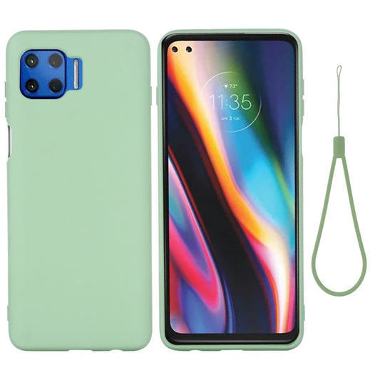 Solid Color Liquid Silicone Phone Protective Shell with Strap for Motorola Moto G 5G Plus - Green