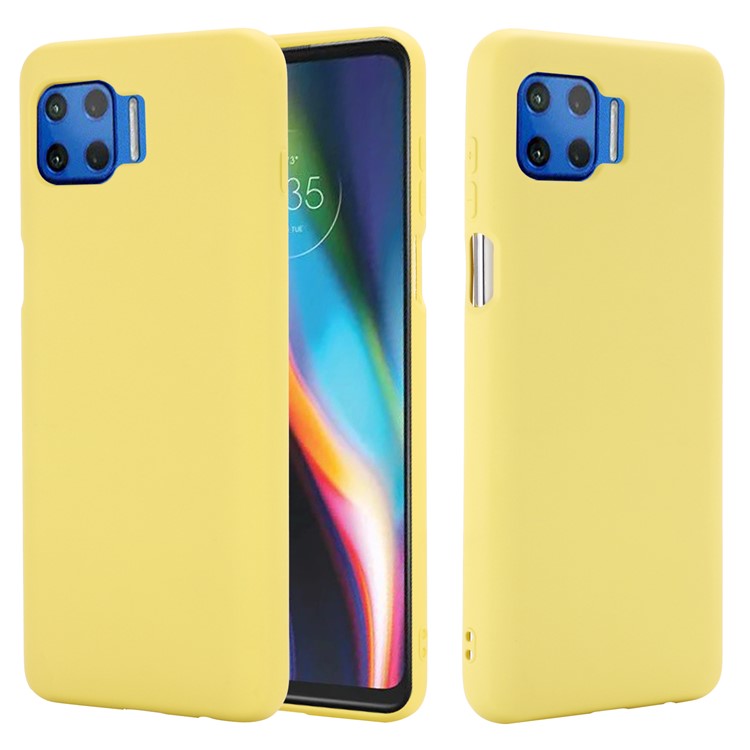 Solid Color Liquid Silicone Phone Protective Shell with Strap for Motorola Moto G 5G Plus - Yellow
