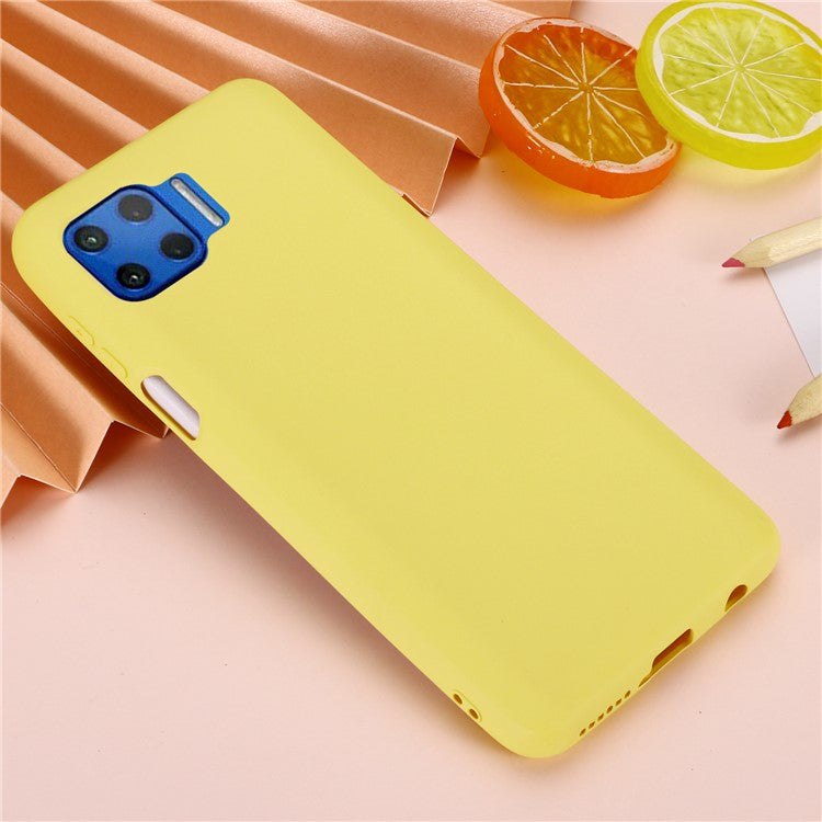 Solid Color Liquid Silicone Phone Protective Shell with Strap for Motorola Moto G 5G Plus - Yellow