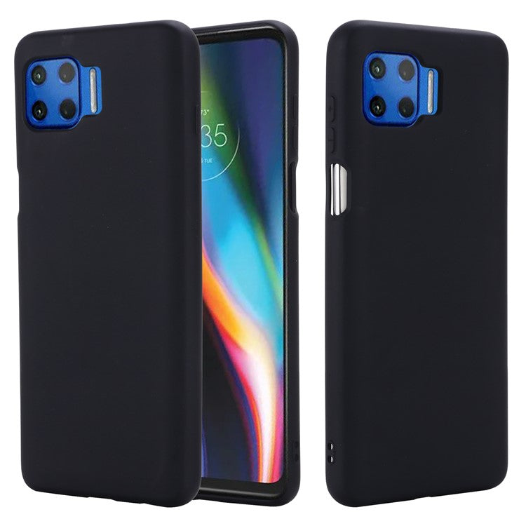 Solid Color Liquid Silicone Phone Protective Shell with Strap for Motorola Moto G 5G Plus - Black
