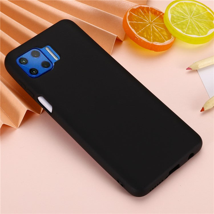 Solid Color Liquid Silicone Phone Protective Shell with Strap for Motorola Moto G 5G Plus - Black