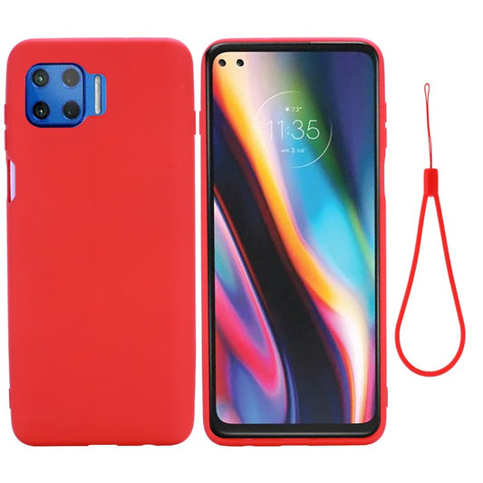 Solid Color Liquid Silicone Phone Protective Shell with Strap for Motorola Moto G 5G Plus - Red