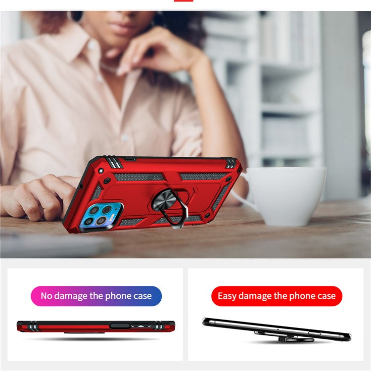 Anti-Fall Phone Hybrid Plastic + TPU + Metal Case Cover with Finger Ring Kickstand for Motorola Edge S / Moto G100 - Red